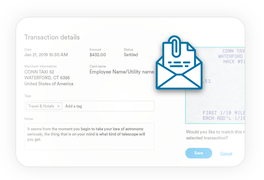 Email receipts user interface representation on Bento application