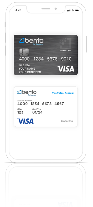 Virtual cards and physical cards representation on Bento mobile application
